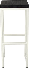 Load image into Gallery viewer, Gloss white metal stool with black stain ash wood made in UK - front view round frame
