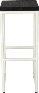 Gloss white metal stool with black stain ash wood made in UK - front view round frame