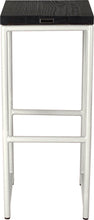 Load image into Gallery viewer, Gloss white metal stool with black stain ash wood made in UK - back view round frame
