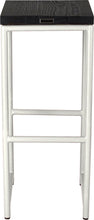 Load image into Gallery viewer, Gloss white metal stool with black stain ash wood made in UK - back view round frame

