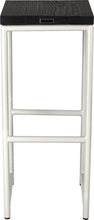Load image into Gallery viewer, Gloss white metal stool with black stain ash wood made in UK - back view round frame
