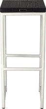 Load image into Gallery viewer, Gloss white metal stool with black stain ash wood made in UK - back view round frame
