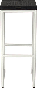 Gloss white metal stool with black stain ash wood made in UK - back view round frame