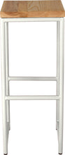 Load image into Gallery viewer, Gloss white metal stool with natural stain ash wood made in UK - front view round frame
