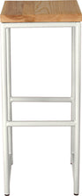 Load image into Gallery viewer, Gloss white metal stool with natural stain ash wood made in UK - front view round frame
