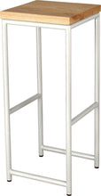 Load image into Gallery viewer, Gloss white metal stool with natural stain ash wood made in UK - angle view round frame
