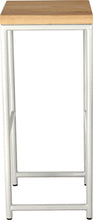 Load image into Gallery viewer, Gloss white metal stool with natural stain ash wood made in UK - side view round frame
