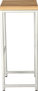 Gloss white metal stool with natural stain ash wood made in UK - side view round frame
