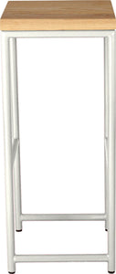 Gloss white metal stool with natural stain ash wood made in UK - side view round frame