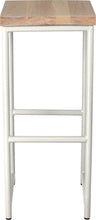 Load image into Gallery viewer, Gloss white metal stool with whitewash stain ash wood made in UK - front view round frame
