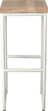 Load image into Gallery viewer, Gloss white metal stool with whitewash stain ash wood made in UK - front view round frame
