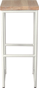 Gloss white metal stool with whitewash stain ash wood made in UK - front view round frame