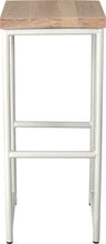 Load image into Gallery viewer, Gloss white metal stool with whitewash stain ash wood made in UK - front view round frame
