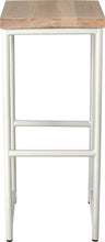 Load image into Gallery viewer, Gloss white metal stool with whitewash stain ash wood made in UK - front view round frame
