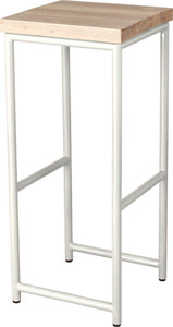 Gloss white metal stool with whitewash stain ash wood made in UK - angle view round frame