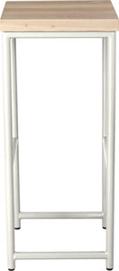 Gloss white metal stool with whitewash stain ash wood made in UK - side view round frame