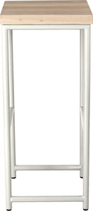 Gloss white metal stool with whitewash stain ash wood made in UK - side view round frame