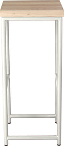 Gloss white metal stool with whitewash stain ash wood made in UK - side view round frame