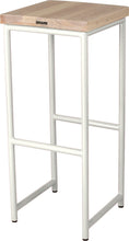 Load image into Gallery viewer, Gloss white metal stool with whitewash stain ash wood made in UK - back side view round frame
