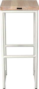 Gloss white metal stool with whitewash stain ash wood made in UK - back view round frame