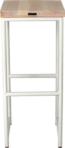 Gloss white metal stool with whitewash stain ash wood made in UK - back view round frame