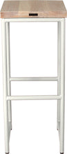Load image into Gallery viewer, Gloss white metal stool with whitewash stain ash wood made in UK - back view round frame
