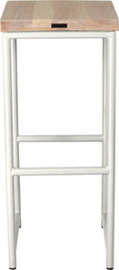 Gloss white metal stool with whitewash stain ash wood made in UK - back view round frame