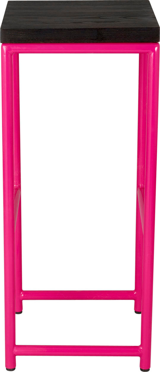 Hot pink metal stool with black stain ash wood made in UK - side view round frame