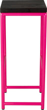 Load image into Gallery viewer, Hot pink metal stool with black stain ash wood made in UK - side view round frame
