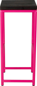 Hot pink metal stool with black stain ash wood made in UK - side view round frame