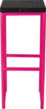 Load image into Gallery viewer, Hot pink metal stool with black stain ash wood made in UK - back view round frame
