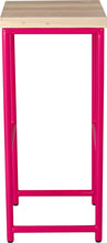 Load image into Gallery viewer, Hot pink metal stool with whitewash stain ash wood made in UK - side view round frame
