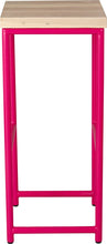 Load image into Gallery viewer, Hot pink metal stool with whitewash stain ash wood made in UK - side view round frame
