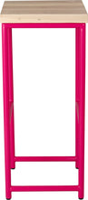 Load image into Gallery viewer, Hot pink metal stool with whitewash stain ash wood made in UK - side view round frame
