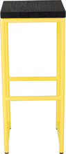 Load image into Gallery viewer, Yellow metal stool with black stain ash wood made in UK - front view round frame
