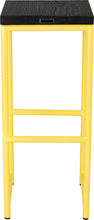 Load image into Gallery viewer, Yellow metal stool with black stain ash wood made in UK - back view round frame
