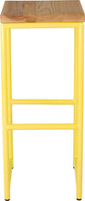 Load image into Gallery viewer, Yellow metal stool with natural stain ash wood made in UK - front view round frame

