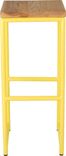 Load image into Gallery viewer, Yellow metal stool with natural stain ash wood made in UK - front view round frame
