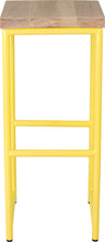 Load image into Gallery viewer, Yellow metal stool with whitewash stain ash wood made in UK - front view round frame

