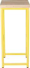 Load image into Gallery viewer, Yellow metal stool with whitewash stain ash wood made in UK - side view round frame
