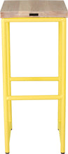Load image into Gallery viewer, Yellow metal stool with whitewash stain ash wood made in UK - back view round frame
