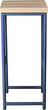 Load image into Gallery viewer, Blue metal stool with whitewash stain ash wood made in UK - side view round frame
