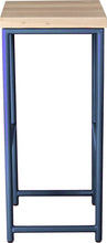 Load image into Gallery viewer, Blue metal stool with whitewash stain ash wood made in UK - side view round frame
