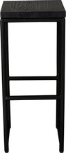 Load image into Gallery viewer, Black metal stool with black stain ash wood made in UK - front view round frame
