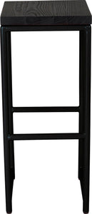 Black metal stool with black stain ash wood made in UK - front view round frame