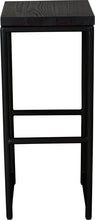 Load image into Gallery viewer, Black metal stool with black stain ash wood made in UK - front view round frame
