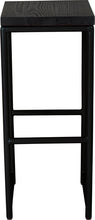 Load image into Gallery viewer, Black metal stool with black stain ash wood made in UK - front view round frame
