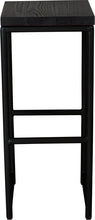 Load image into Gallery viewer, Black metal stool with black stain ash wood made in UK - front view round frame

