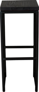 Black metal stool with black stain ash wood made in UK - front view round frame