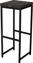 Load image into Gallery viewer, Black metal stool with black stain ash wood made in UK - back side view round frame
